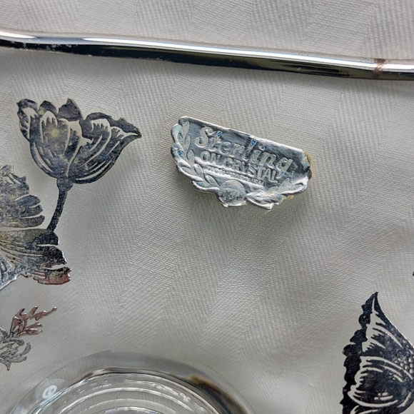 Silver City Glass Co. Sterling Overlay Bowl Dish Flanders Poppies 5.75" Square - Picture 7 of 16